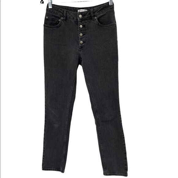 Anine Bing Frida Charcoal Grey High Rise Exposed Button Fly Skinny Jeans 28 - Picture 1 of 6